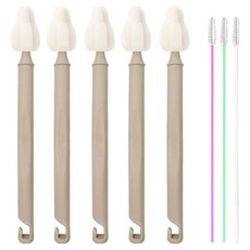 hibee 奶瓶奶嘴清潔 蓬鬆長款迷你刷 5入 + 吸管刷 3入, 1個, 米色(長款迷你刷), 隨機出貨(吸管刷)