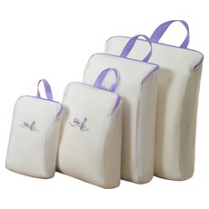 雙層旅行袋兩用網眼刺繡洗衣袋4件組 45 x 55 x 10 cm, 1個, 混合色