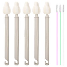 hibee 奶瓶奶嘴清潔 蓬鬆長款迷你刷 5入 + 吸管刷 3入, 1個, 象牙白(長款迷你刷), 隨機出貨(吸管刷)