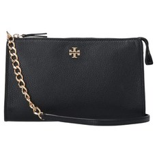 TORY BURCH 雙T LOGO皮革拉鍊斜背包 S1067318, 黑色