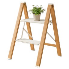 로티홈시스 접이식 가정용 디자인 2단 사다리 화이트우드, 1개