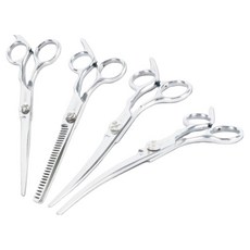 Ding Dong Pet 寵物美容打薄剪刀 + 下彎剪刀組 17cm, 1套, 銀色