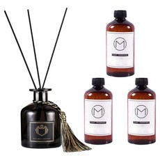 咪咪購物 擴香禮盒 黑色玻璃擴香瓶50ml + 擴香補充瓶500ml 3個 附擴香棒3支 + 流蘇 細膩香氣 優雅設計, 1套, 薰衣草