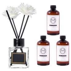 咪咪購物 擴香禮盒 透明瓶身擴香瓶50ml + 擴香補充瓶500ml 3個 附擴香棒4支 + 造型花2朵 細膩香氣 優雅設計, 1套, 薰衣草