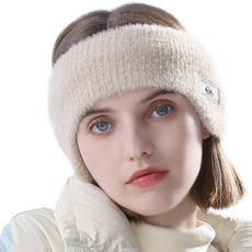 D-STIFF 冬季防寒雙層保暖髮帶毛絨耳罩, 1個, 卡其色