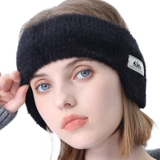 D-STIFF 冬季防寒雙層保暖髮帶毛絨耳罩, 1個, 黑色