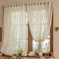 Mimisole 半透明花朵魔鬼氈遮擋簾 魔鬼氈窗簾, 米色