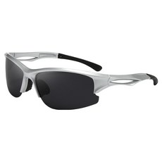 Compeak 自行車跑步護目鏡太陽眼鏡 防紫外線UV400, 黑色 + 銀色, 1個