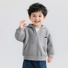 JOYMULTI 兒童素色日常刺繡連帽拉鍊外套