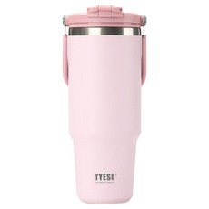 TYESO 泰碩 二代 304不鏽鋼手提保溫冰霸杯, 淡雅粉, 1.2L, 1個