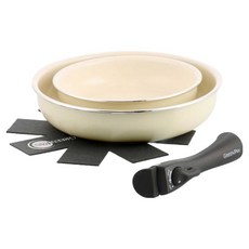 GREEN PAN IH爐適用 ClickChef 鑽石陶瓷塗層不沾鍋4件組 不挑爐具 天然無毒, 奶油白, 1套, 深煎鍋20cm + 深煎鍋26cm + 鍋具保護墊 + 可拆式電木把手