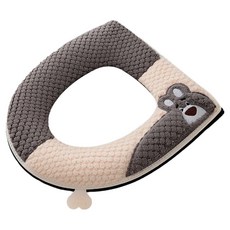 wellane 手提式拉鏈款羊羔絨馬桶墊 防水耐用, 1個, 小熊灰色