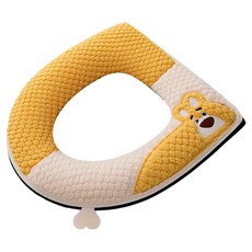 wellane 手提式拉鏈款羊羔絨馬桶墊 防水耐用, 1個, 小熊黃色