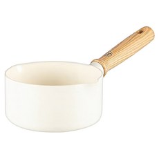 green chef IH爐適用 鑽石陶瓷塗層不沾牛奶鍋 東京木紋不挑爐具 天然無毒 奶油白, 1個, 16cm