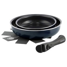 GREEN PAN IH爐適用 ClickChef 鑽石陶瓷塗層不沾鍋4件組 不挑爐具 天然無毒, 牛津藍, 1套, 深煎鍋20cm + 深煎鍋26cm + 鍋具保護墊 + 可拆式電木把手