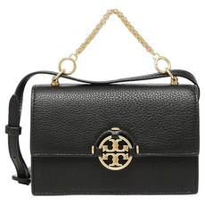 TORY BURCH 造型皮革迷你翻蓋斜背包 S1080532, 黑色