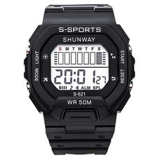 SHUNWAY 逍遙商會 高級鬧鐘防水運動手錶, 1個, 黑色