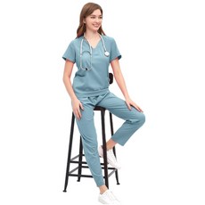 Elsso 女款護士制服 醫院工作服 V領短袖 + 長褲套裝