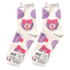 Disney 迪士尼 滿版大圓點中筒襪 小豬 2雙組