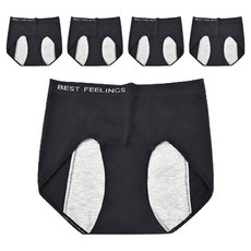 FITVEL 高腰舒適防漏生理女內褲 五件組, 黑色