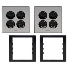 nano ART2 極簡 2聯用 4孔嵌入式插座 珍珠灰色 2入 + 2聯用輔助支架 黑色 2入 套組, 1套