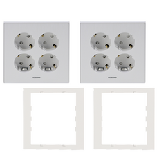 nano Art2 Simple 雙聯4孔嵌入式插座 白色 2p + 雙聯用輔助架 白色 2p 套組, 1套