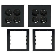 nano Art2 Simple 雙聯4孔嵌入式插座 全黑 2p + 雙聯輔助架 全黑 2p 套組, 1套