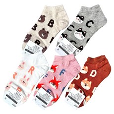 ARIES 女款 可愛動物大頭加英文字母短襪 5雙組