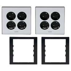 nano Art2 Simple 雙聯4孔嵌入式插座 黑色 2p + 雙聯輔助座 黑色 2p 套組, 1套