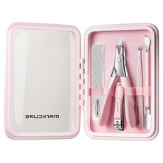 MAANGE 瑪安格 指甲鉗美甲5件組 粉色, 1套, 死皮剪 + 指甲刀 + 指甲銼刀 + 死皮推 + 斜口指甲鉗
