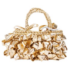 MystiKotita DIY亮光緞帶荷葉邊法棍包 金屬克拉拉紗線 鉤針包 編織材料包組合, 1套, 金色