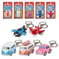 PLAY TOWN One&One 經典迷你車鑰匙圈 A 2款飛機 + 2款巴士 + 汽車套組, 1套, 藍色(輕型飛機, 巴士), 紅色(飛機), 橘色(衝浪巴士), 粉紅色(汽車)
