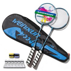 Weinixun BOSHIKA 羽球拍 2支 + 隨機出貨羽球 6顆 + 隨機出貨握把布 2入 + 球拍袋套組, WNX-705(BL), 1套
