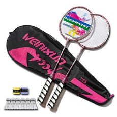 Weinixun BOSHIKA 羽球拍 2支 + 隨機出貨羽球 6顆 + 隨機出貨握把布 2入 + 球拍袋套組, WNX-705(PK), 1套