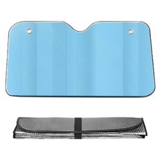 TIMLEI 升級五層加厚汽車前擋遮陽板 附車用折疊遮陽簾鋁箔隔熱收納袋, 1個, 藍色