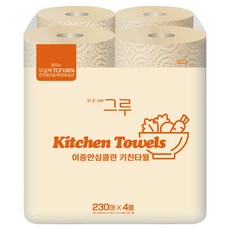 GREU 雙重安心 天然紙漿廚房紙巾 230抽, 4捲, 1個
