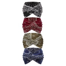 Moine 佩斯利運動髮帶4件組, 1套, 黑色, 卡其色, 酒紅色, 海軍藍