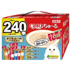 챠오츄르 고양이 버라이어티 짜먹는 간식 240p, 혼합맛(참치/가리비관자),(가다랑어/가다랑어포), 3.36kg, 1개 혼합맛(참치/가리비관자),(가다랑어/가다랑어포), 3.36kg, 1개