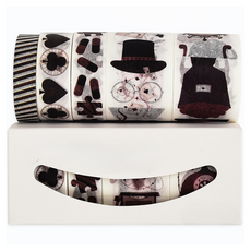 Beneble DIY 裝飾 手帳裝飾 紙膠帶 5款 + 收納盒套組, 1套, 紅色墨水