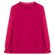 올리비아하슬러 여성용 플리츠 에리 라운드 티셔츠 OHBFTS201