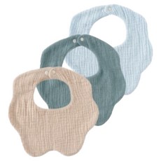 iMiTU 米圖 花瓣口水巾 6層紗布圍兜3件組, 1套, 寶寶藍 + 牛仔藍 + 奶杏咖