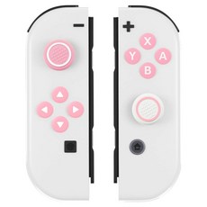 스페이스쉴드 닌텐도 스위치 OLED 조이콘 호환 ABXY 방향 버튼 스틱 캡 실리콘 컬러 톤 체인지 키트, 핑크 + 화이트, 1개 핑크 + 화이트, 1개