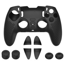 SPACE SHIELD Sony PlayStation PS5 DualSense Edge 相容浮雕握把矽膠保護套 + 搖桿帽 + 扳機鍵帽套組, 1套, 黑色, 單一商品