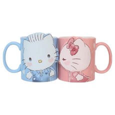 Sanrio 三麗鷗 Kitty&Daniel 立體浮雕馬克對杯組 300ml 2個, 1套, 手繪親親 藍色 + 紅色