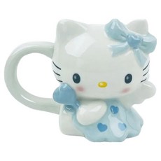 Sanrio 三麗鷗 KITTY造型陶瓷馬克杯 200ml, 1個, 夢想天使 粉藍色