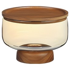 好物良品 玻璃木座水果零食收納高腳碗 附蓋, 1個, 琥珀色