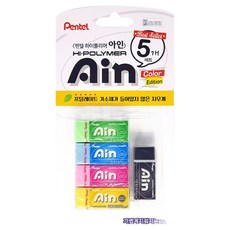 펜텔아인 펜텔 하이폴리머 지우개 5종 세트 ZEH05-G5, 옐로우, 그린, 핑크, 블루, 블랙, 1세트