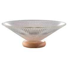 好物良品 立體紋理玻璃實木座水果零食托盤, 1個, 格紋 + 淺櫸木色