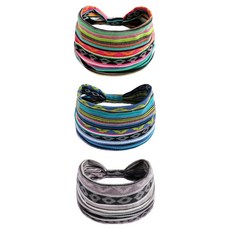 모인스포츠 보헤미안 스포츠 헤어밴드 3종 세트, 트로피컬, 블루, 그레이, 1세트