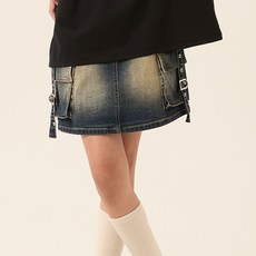 applepink 女童復古水洗丹寧工裝裙 U504